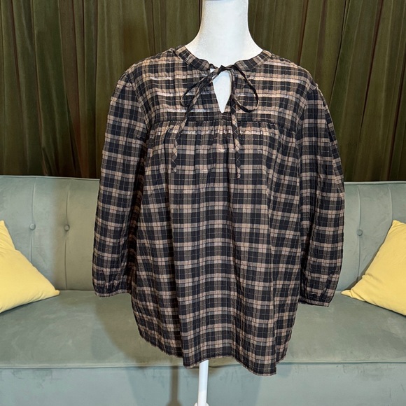 Barbour Tops - Barbour Lorelle Black and Tan Checkered Blouse in Praline NWT